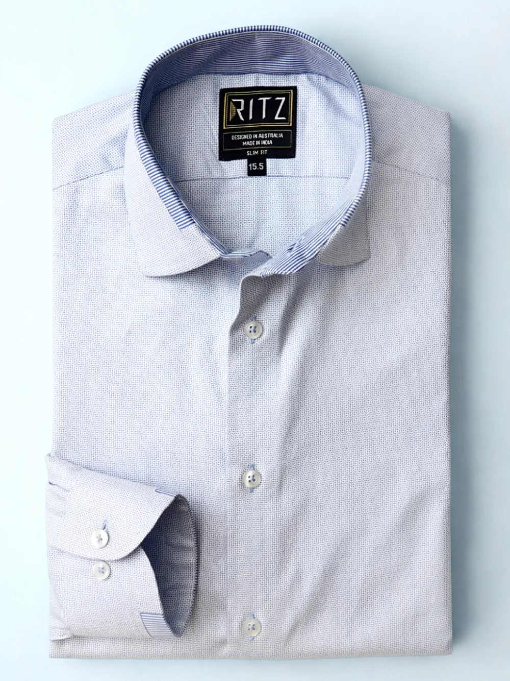 Non-Iron 100% Cotton Sky Blue Shirt - Contrast Fabric