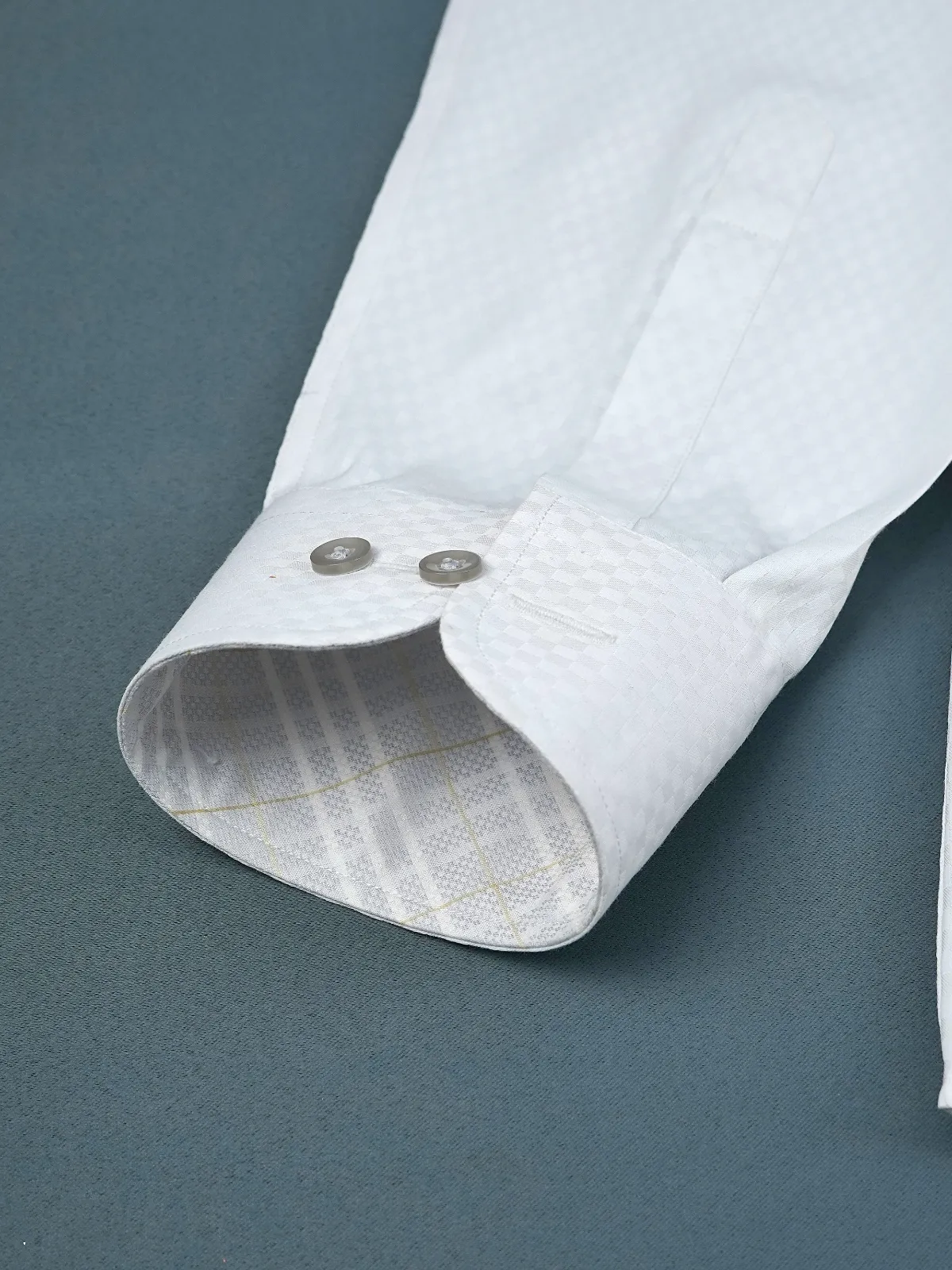 White Dress Shirt with Self Checks and Contrast Accent