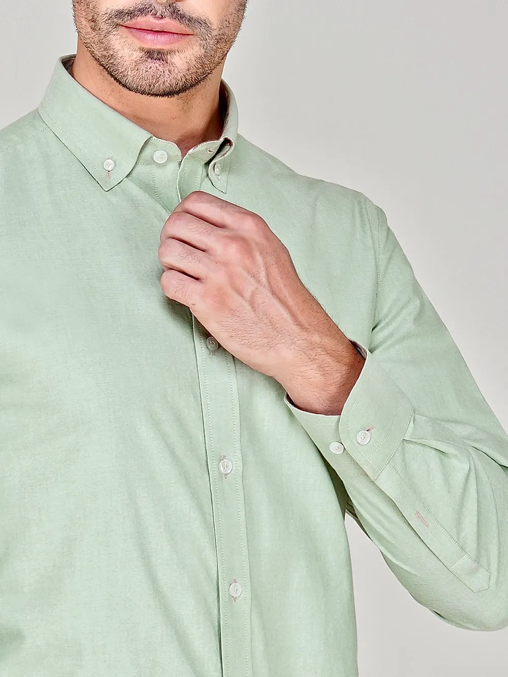 Oxford Button down Collar Shirt - Light Olive Green
