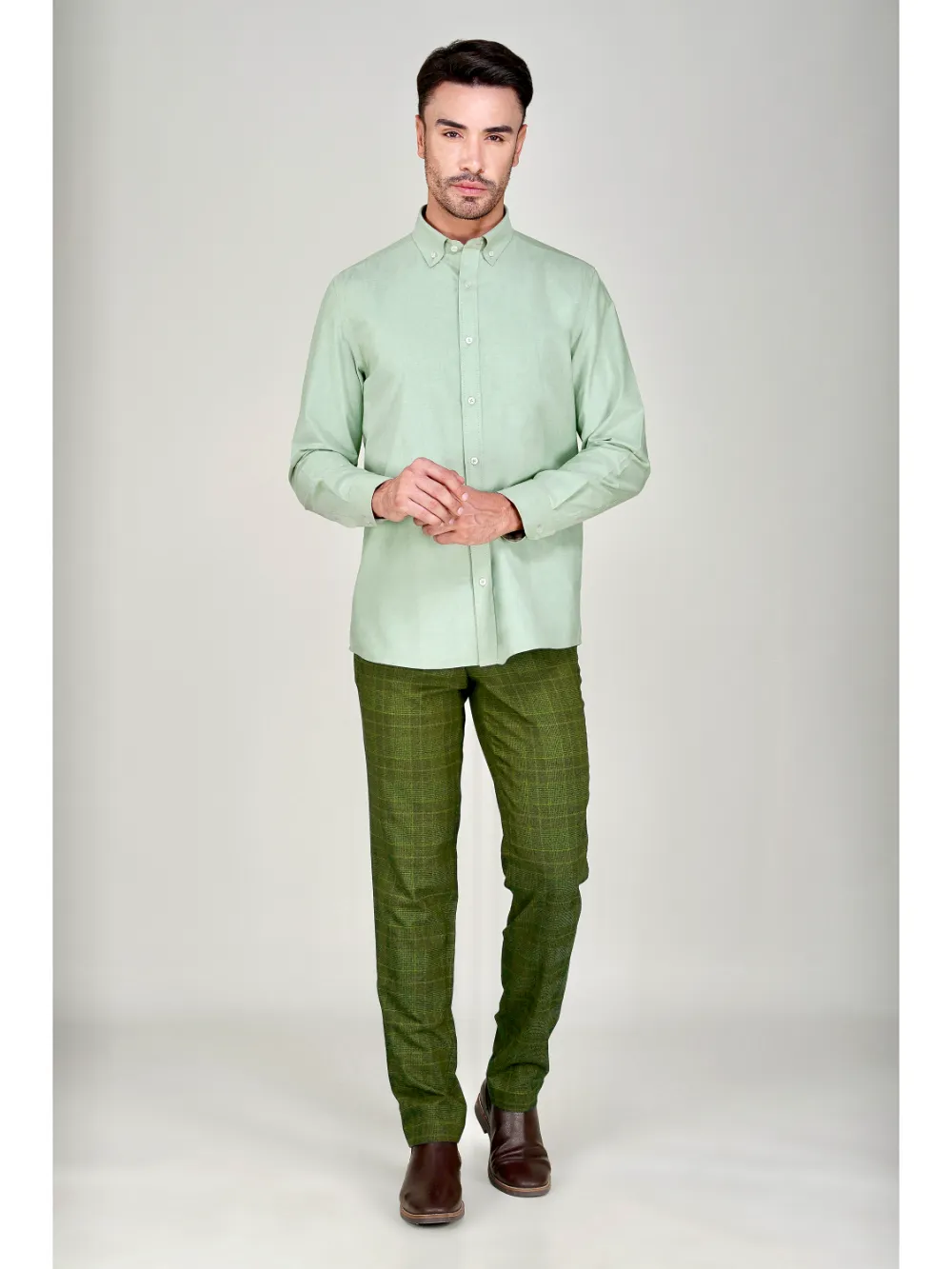 Oxford Button down Collar Shirt - Light Olive Green