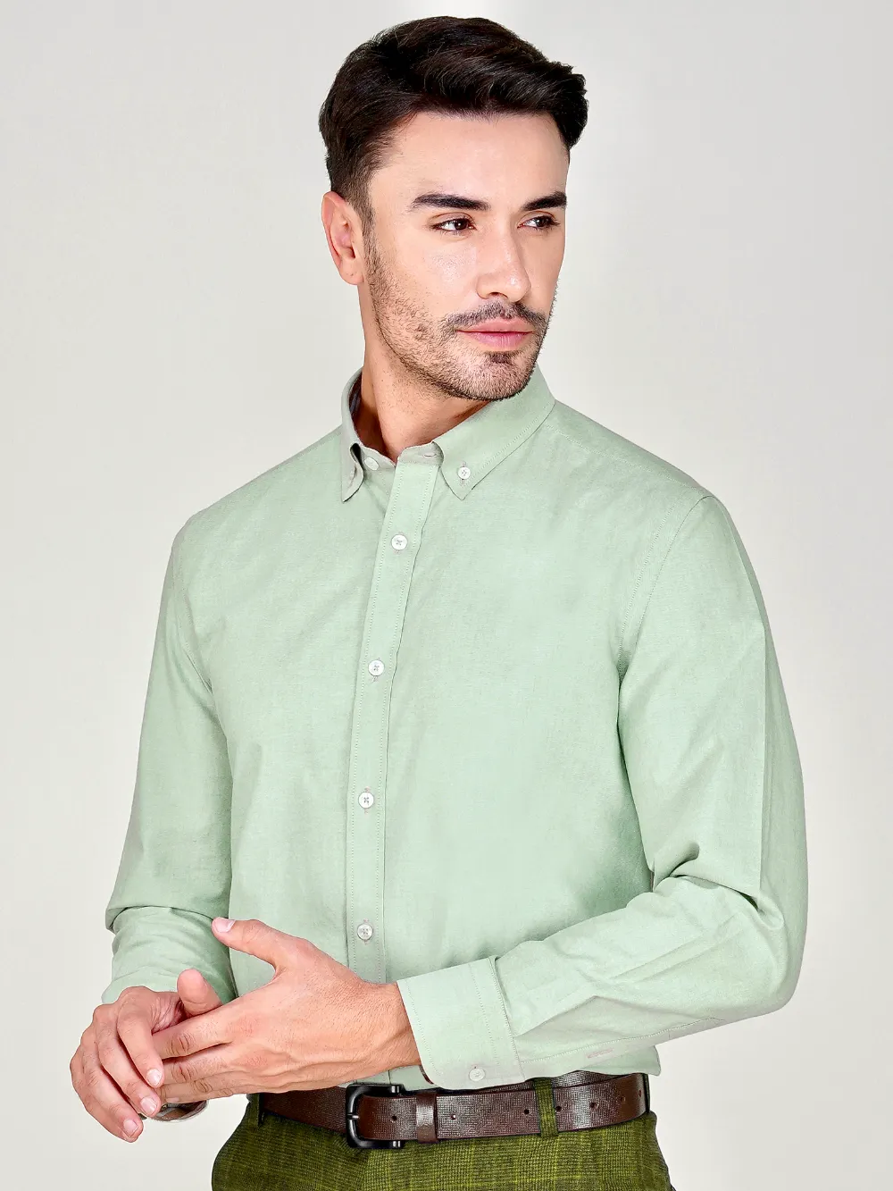 Oxford Button down Collar Shirt - Light Olive Green