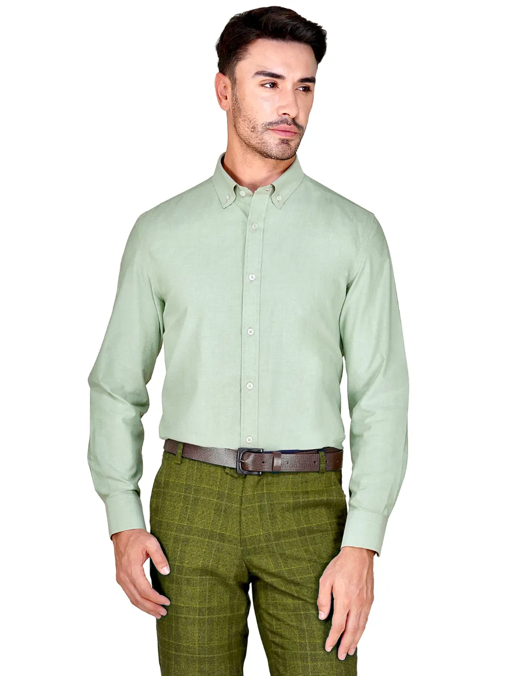 Oxford Button down Collar Shirt - Light Olive Green