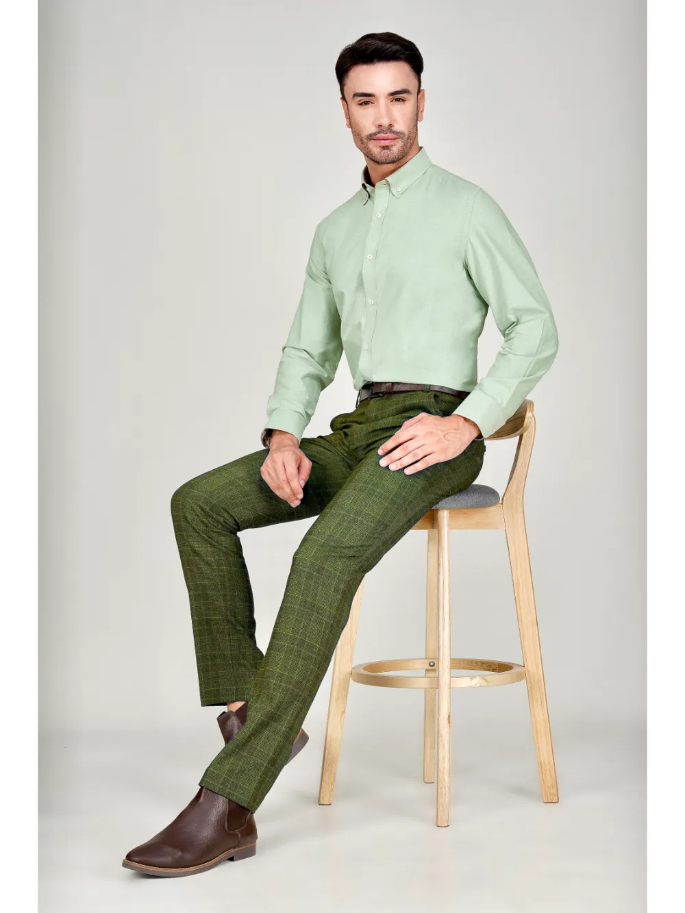 Oxford Button down Collar Shirt - Light Olive Green