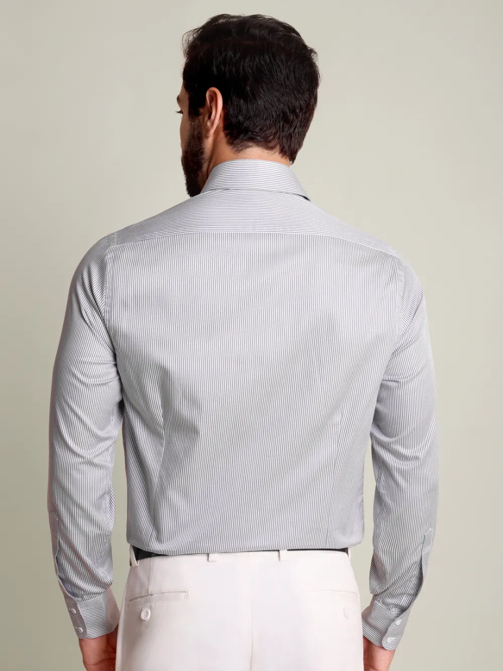 Non-Iron Pure Cotton Grey Stripped Shirt - Jacquard Weave