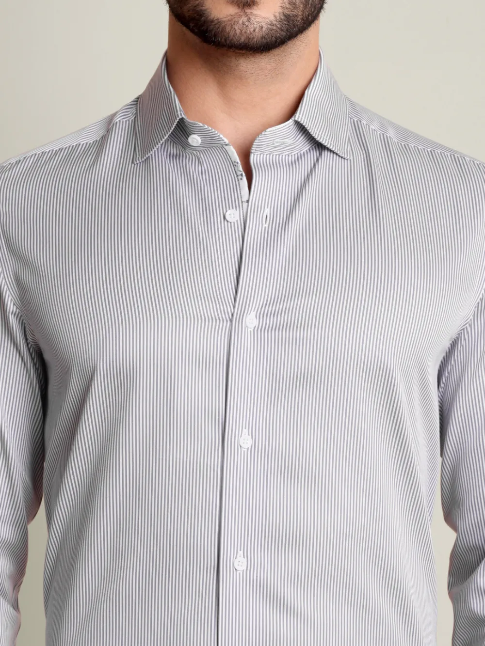Non-Iron Pure Cotton Grey Stripped Shirt - Jacquard Weave