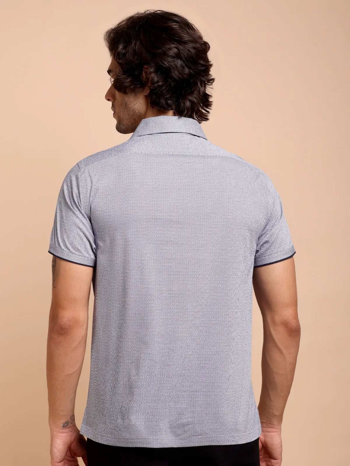 Ritz Exclusive Navy Geometria One-Piece Collar Smart Polo