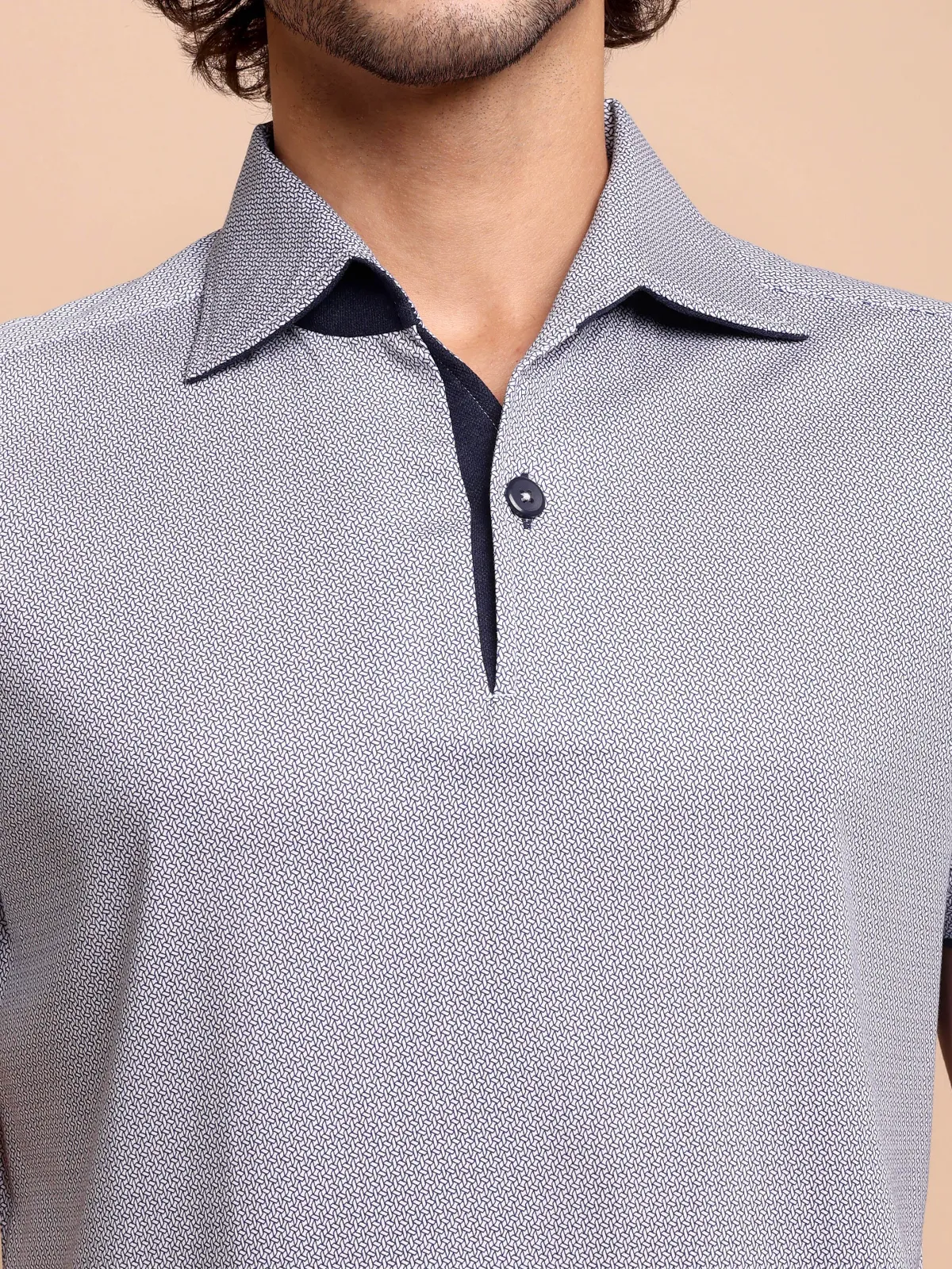 Ritz Exclusive Navy Geometria One-Piece Collar Smart Polo