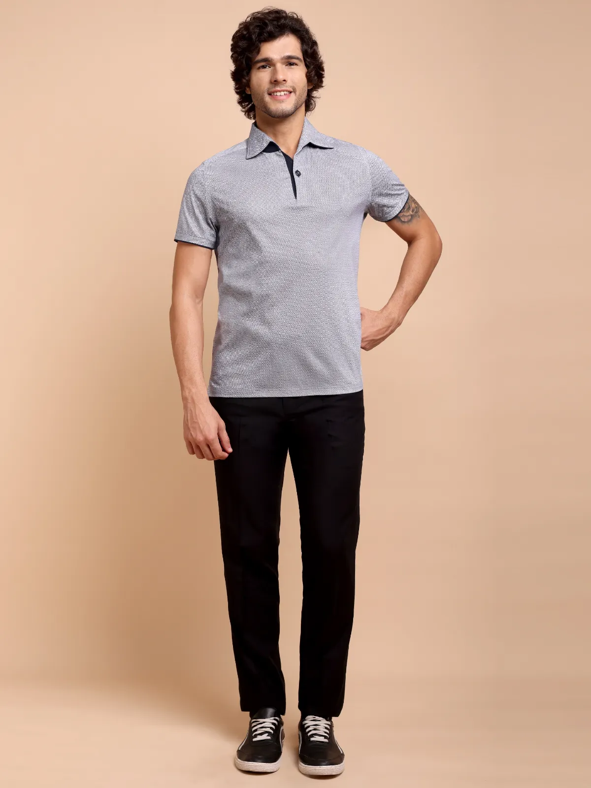 Ritz Exclusive Navy Geometria One-Piece Collar Smart Polo