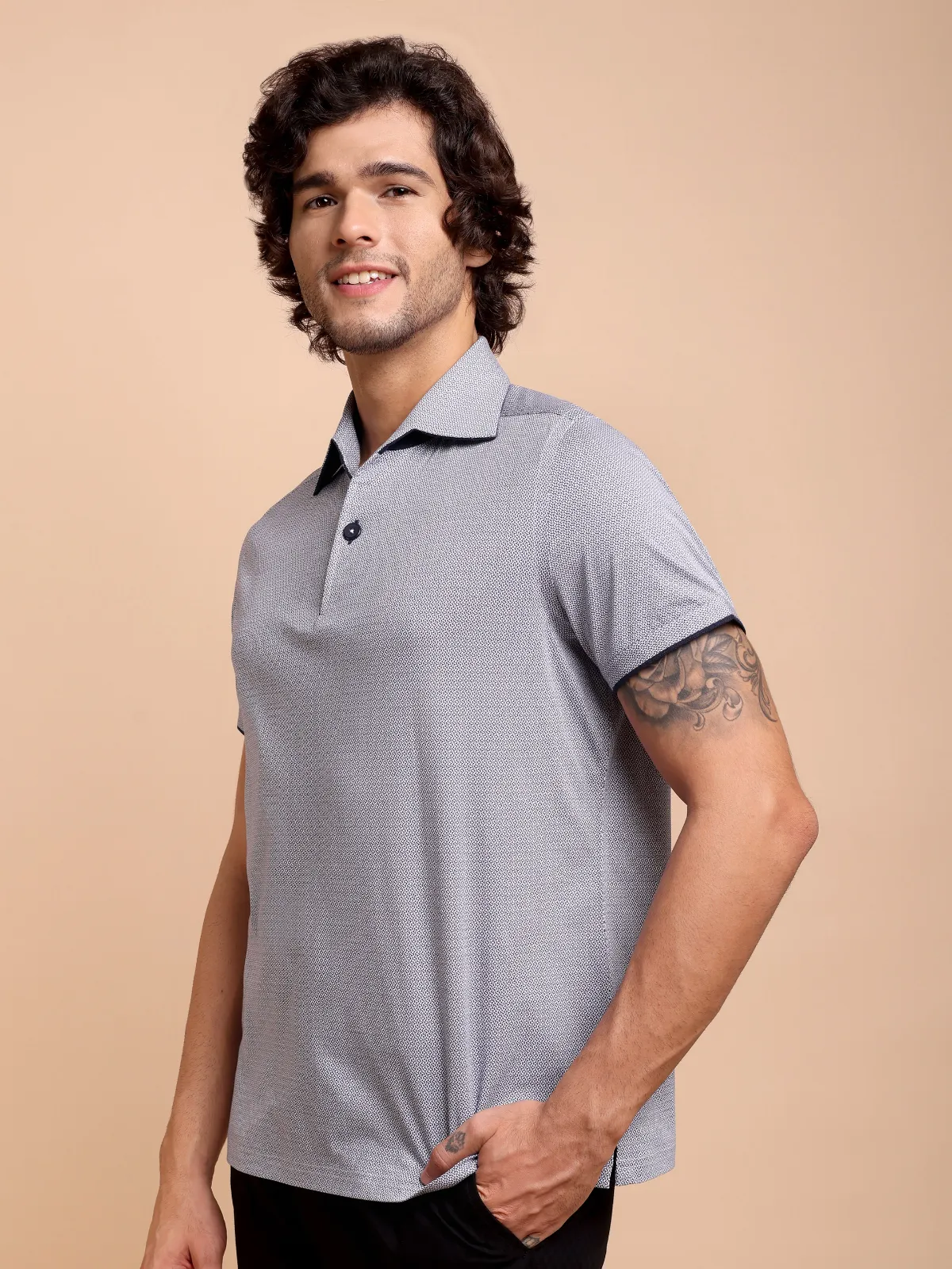Ritz Exclusive Navy Geometria One-Piece Collar Smart Polo