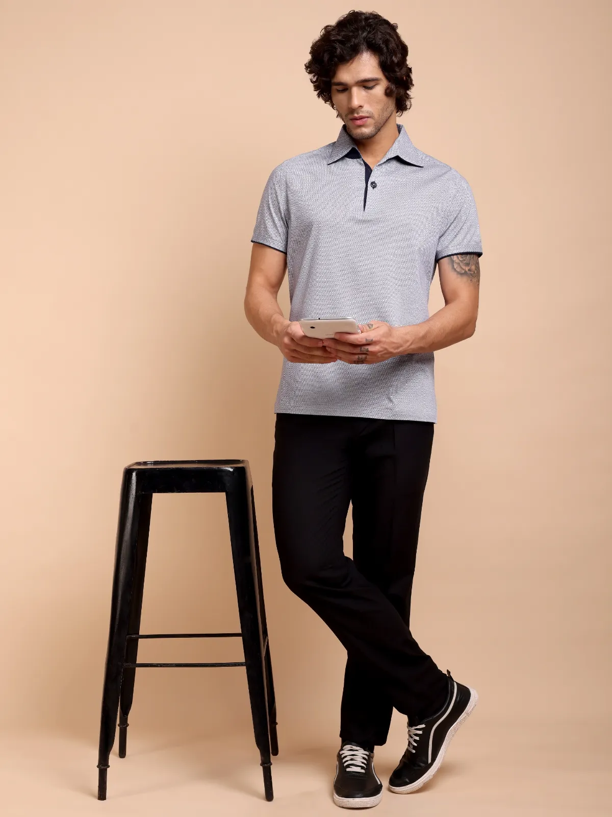 Ritz Exclusive Navy Geometria One-Piece Collar Smart Polo