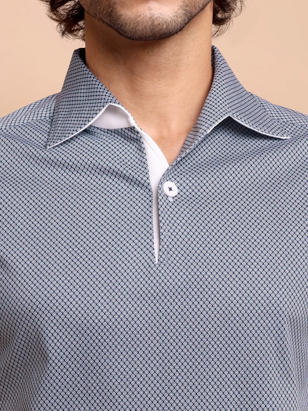 Ritz Exclusive: Navy Medallion One-Piece Collar Smart Polo