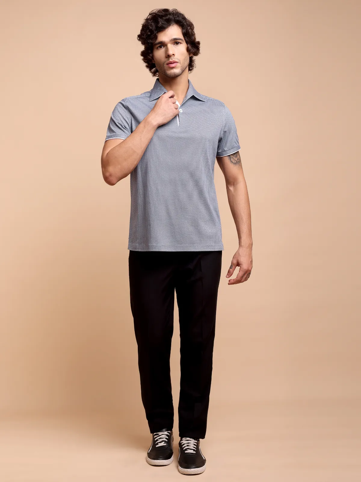 Ritz Exclusive: Navy Medallion One-Piece Collar Smart Polo