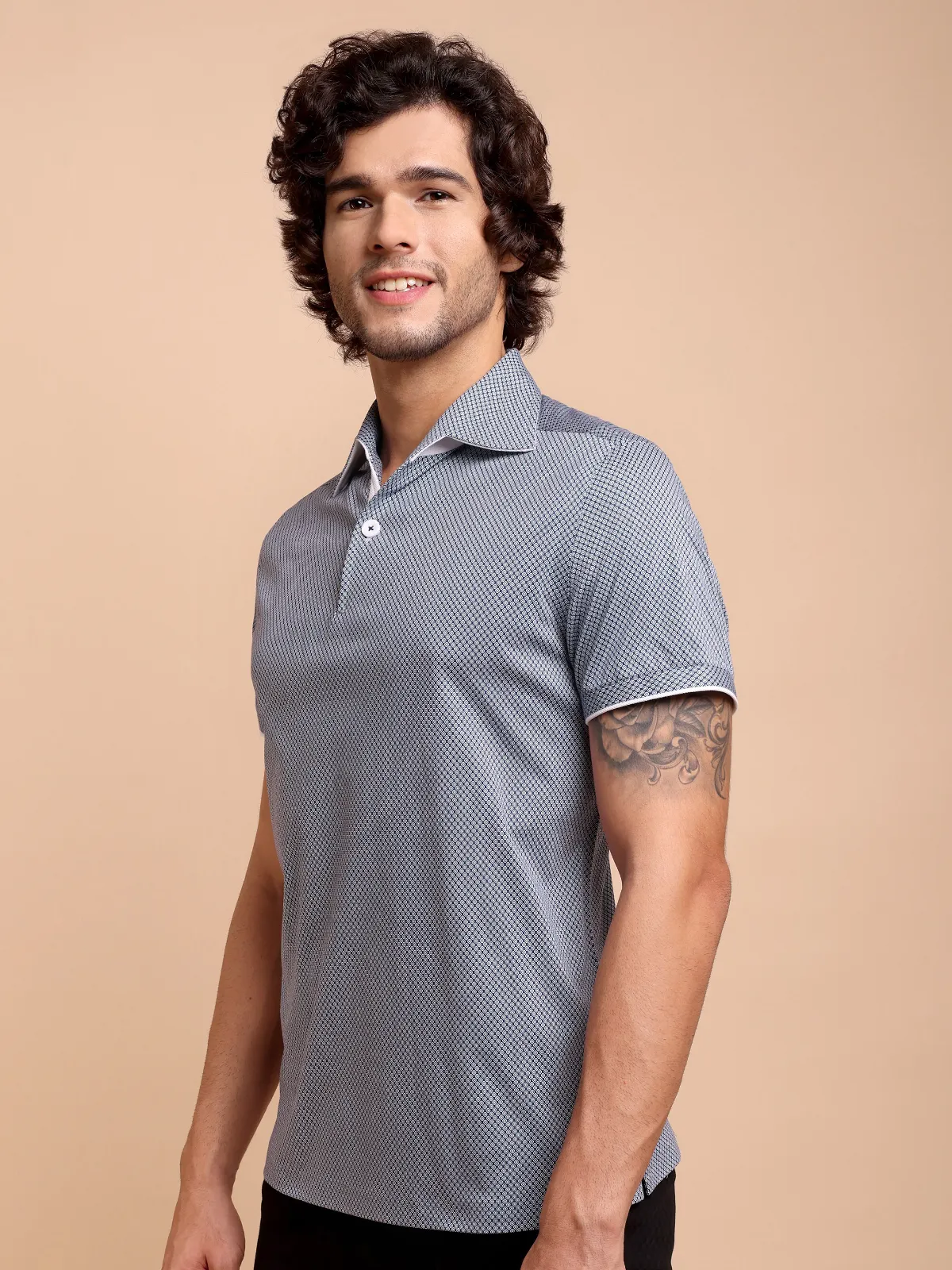 Ritz Exclusive: Navy Medallion One-Piece Collar Smart Polo