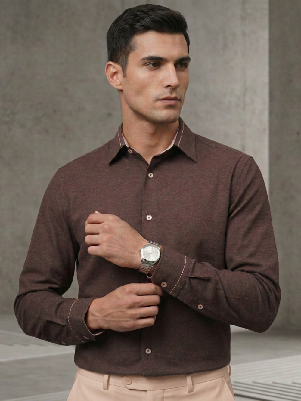 Non-Iron stretch Mocha Rose Shirt - Piqué Knit Weave