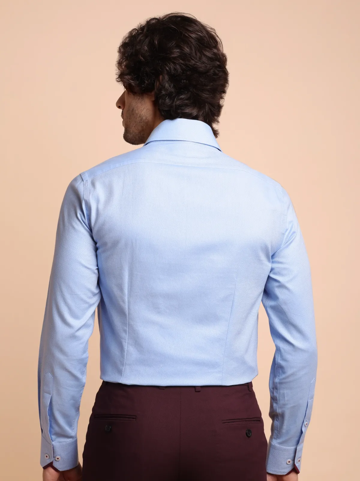 Pure Cotton Non Iron Frost Blue Shirt - Honeycomb weave