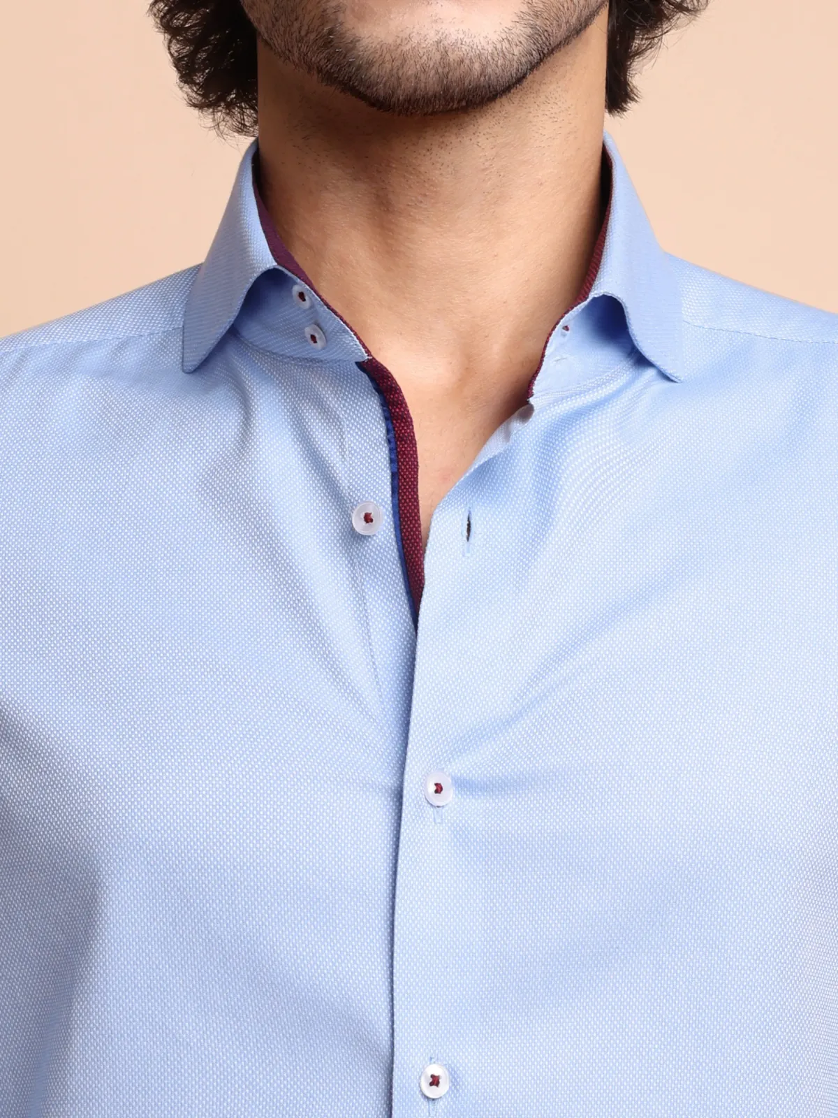 Pure Cotton Non Iron Frost Blue Shirt - Honeycomb weave