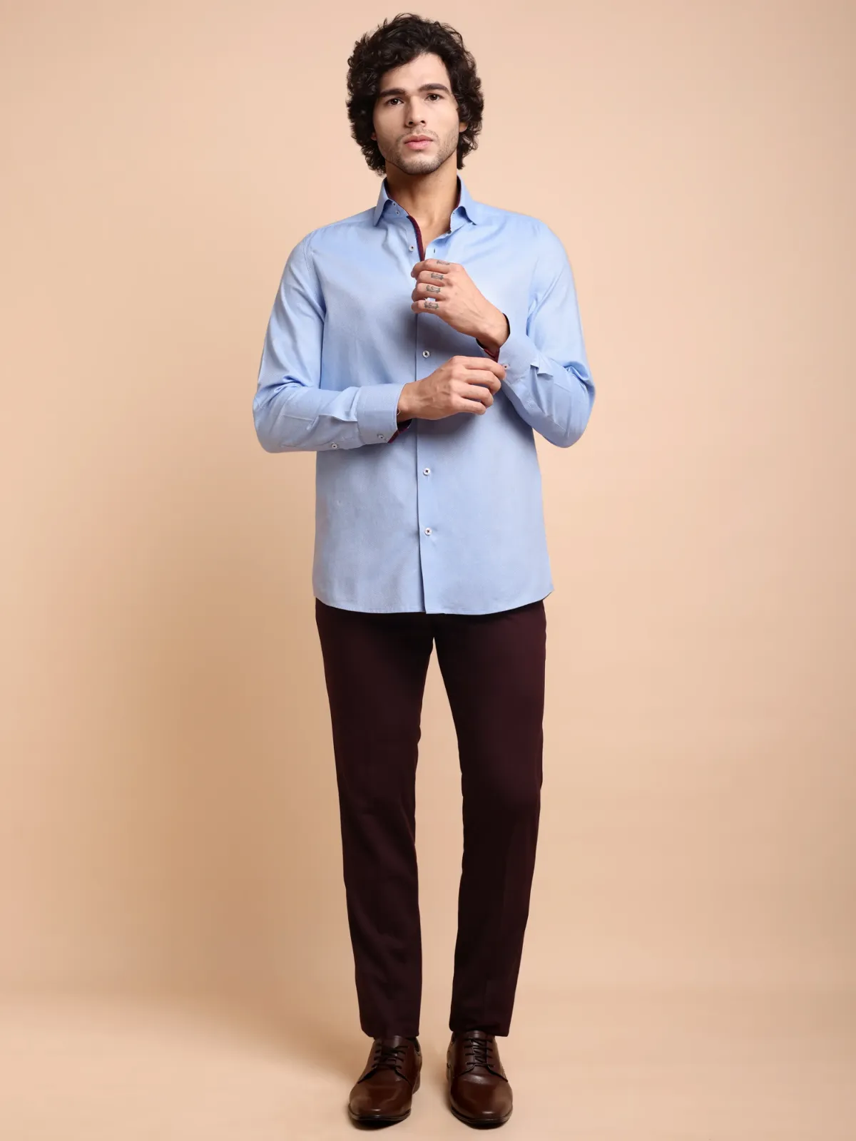 Pure Cotton Non Iron Frost Blue Shirt - Honeycomb weave