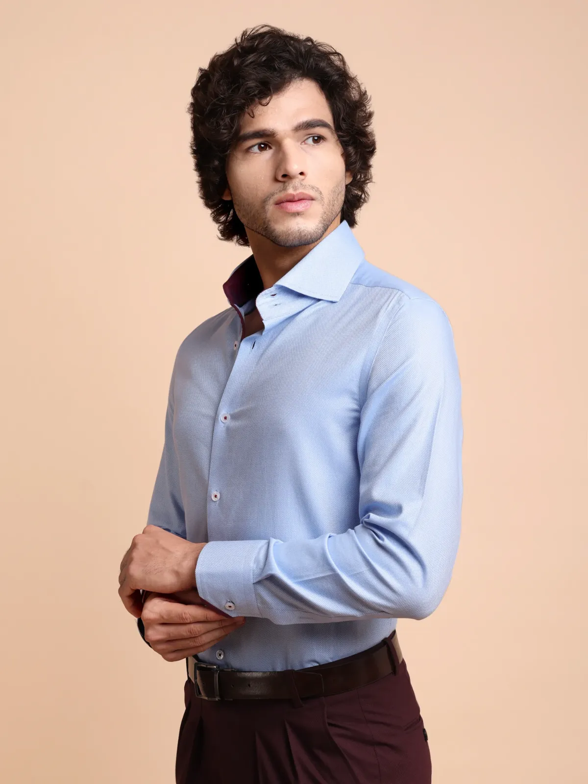 Pure Cotton Non Iron Frost Blue Shirt - Honeycomb weave