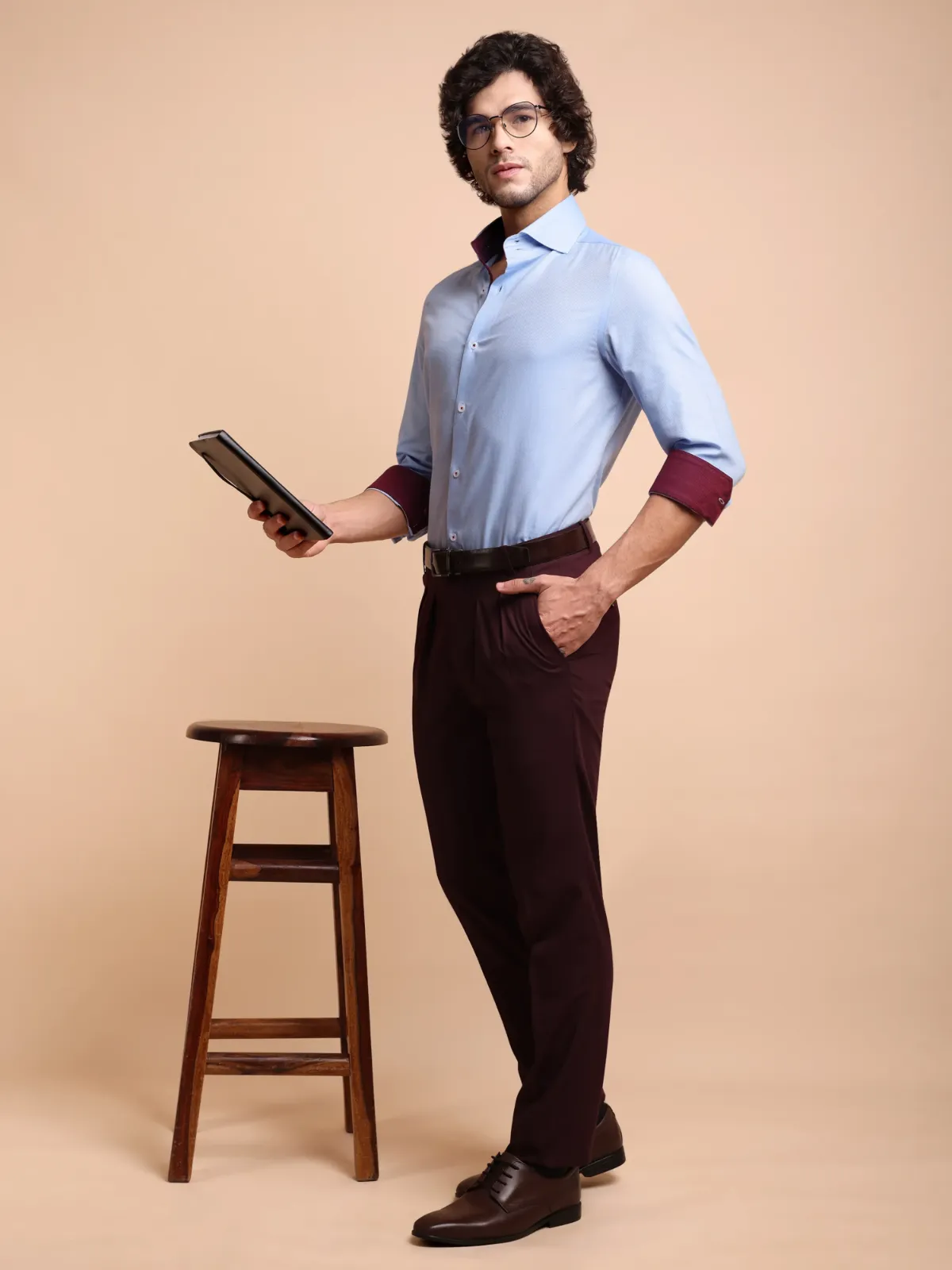 Pure Cotton Non Iron Frost Blue Shirt - Honeycomb weave