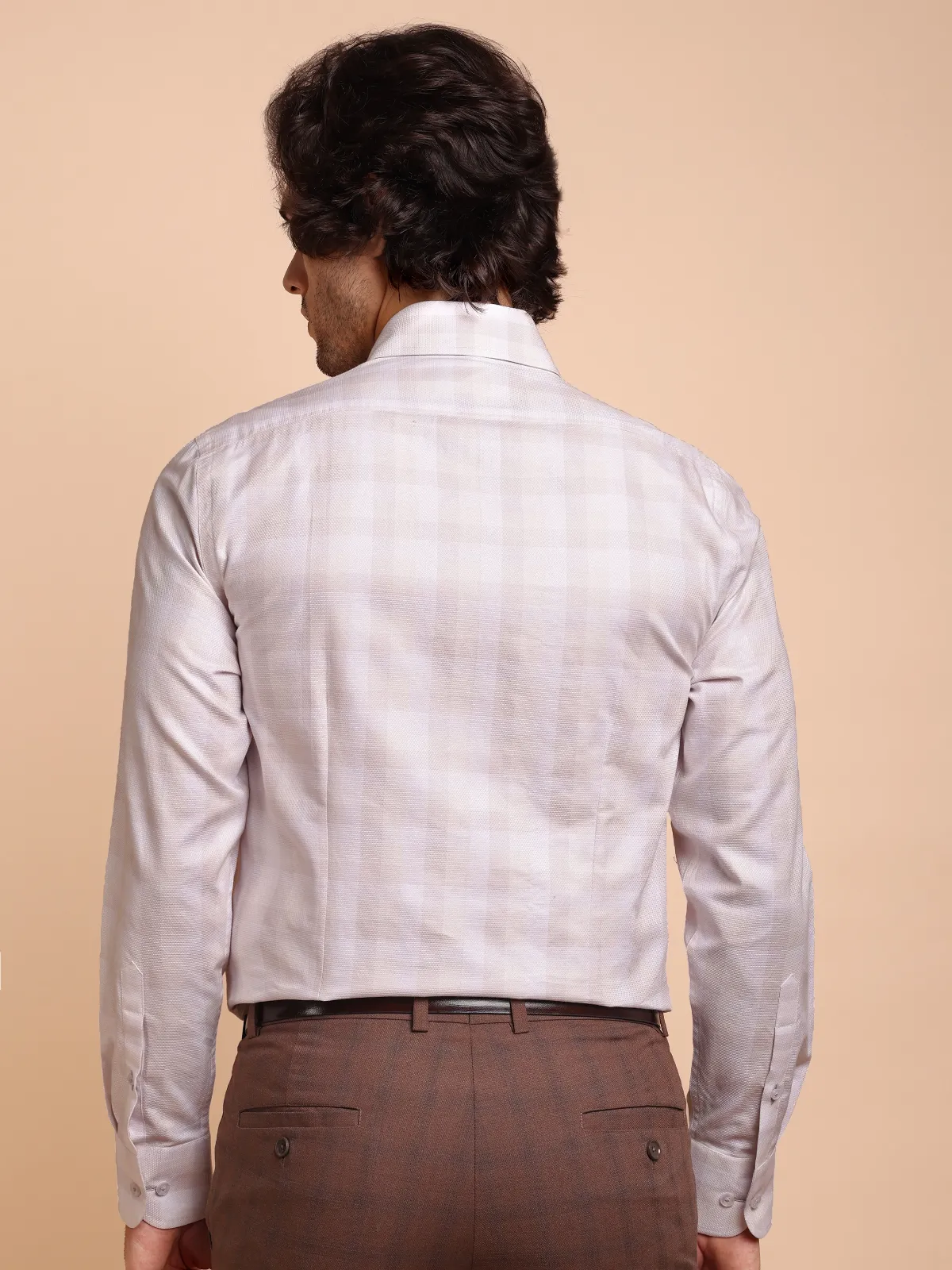 Non Iron Pure Cotton Shirt With Bold Grid Pattern - Dobby Weave