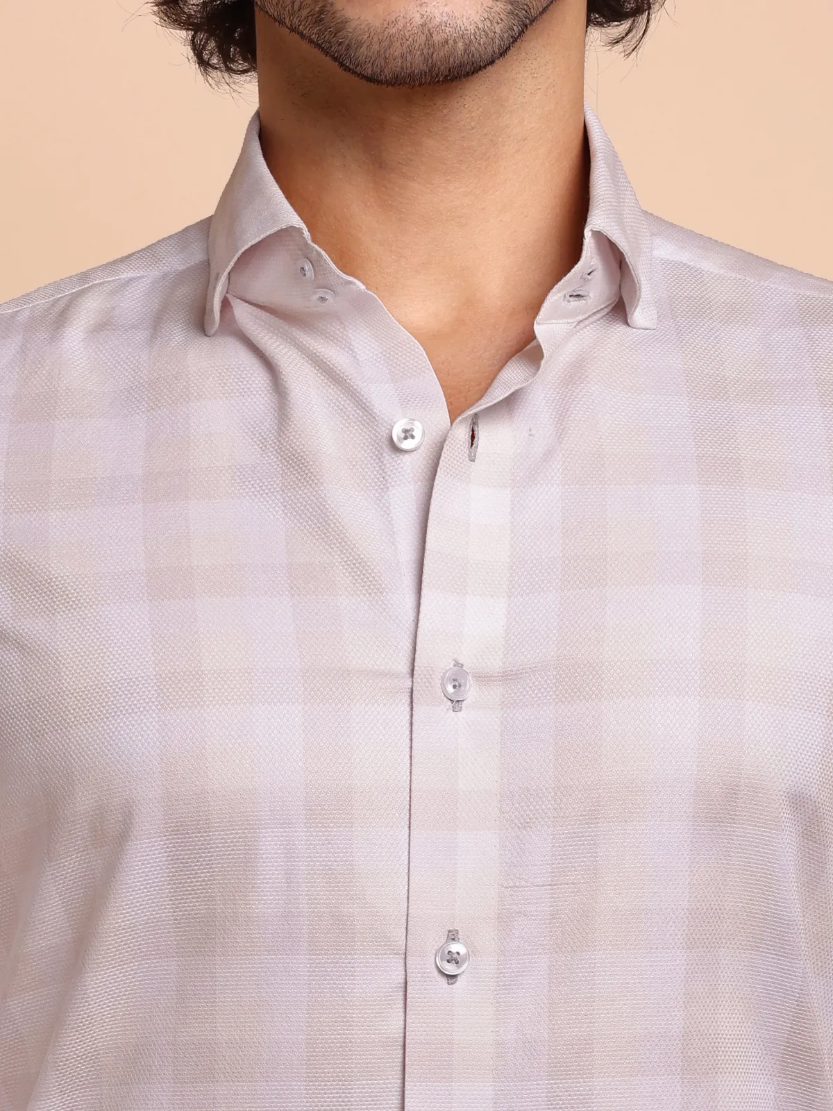 Non Iron Pure Cotton Shirt With Bold Grid Pattern - Dobby Weave