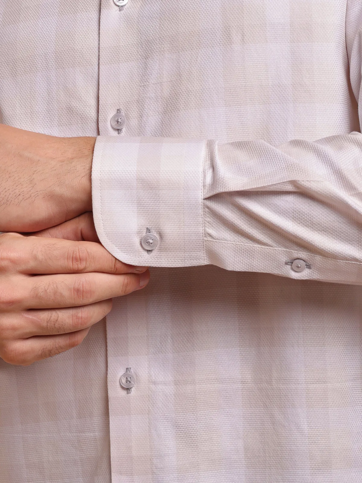 Non Iron Pure Cotton Shirt With Bold Grid Pattern - Dobby Weave