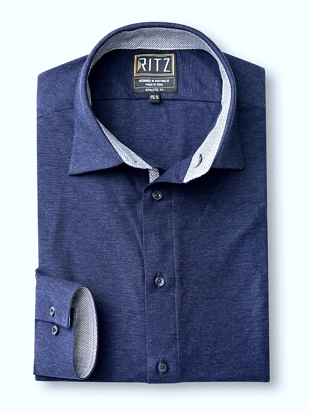 Non-Iron Stretch Cotton Deep Navy - Knitted Weave