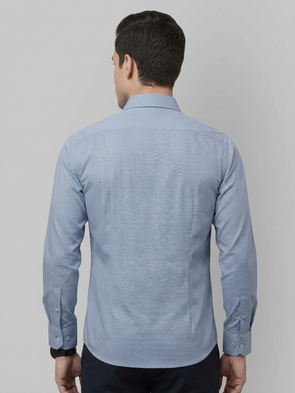 Non-Iron Stretch Blue Mosaic Shirt - Knitted Weave