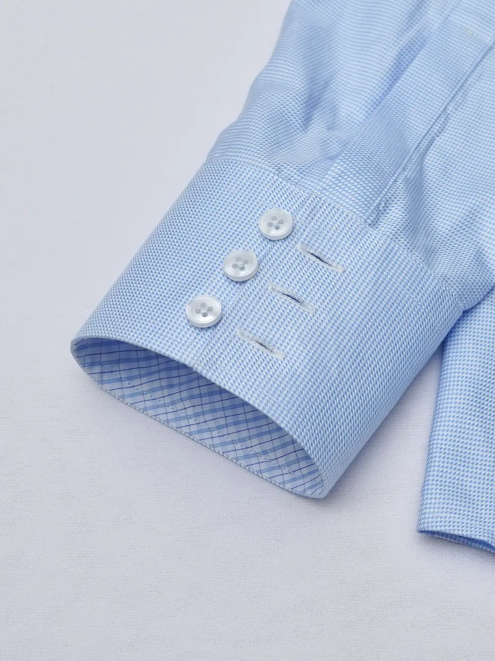 Non-Iron 100% Cotton Light Blue Shirt - Hound's Tooth