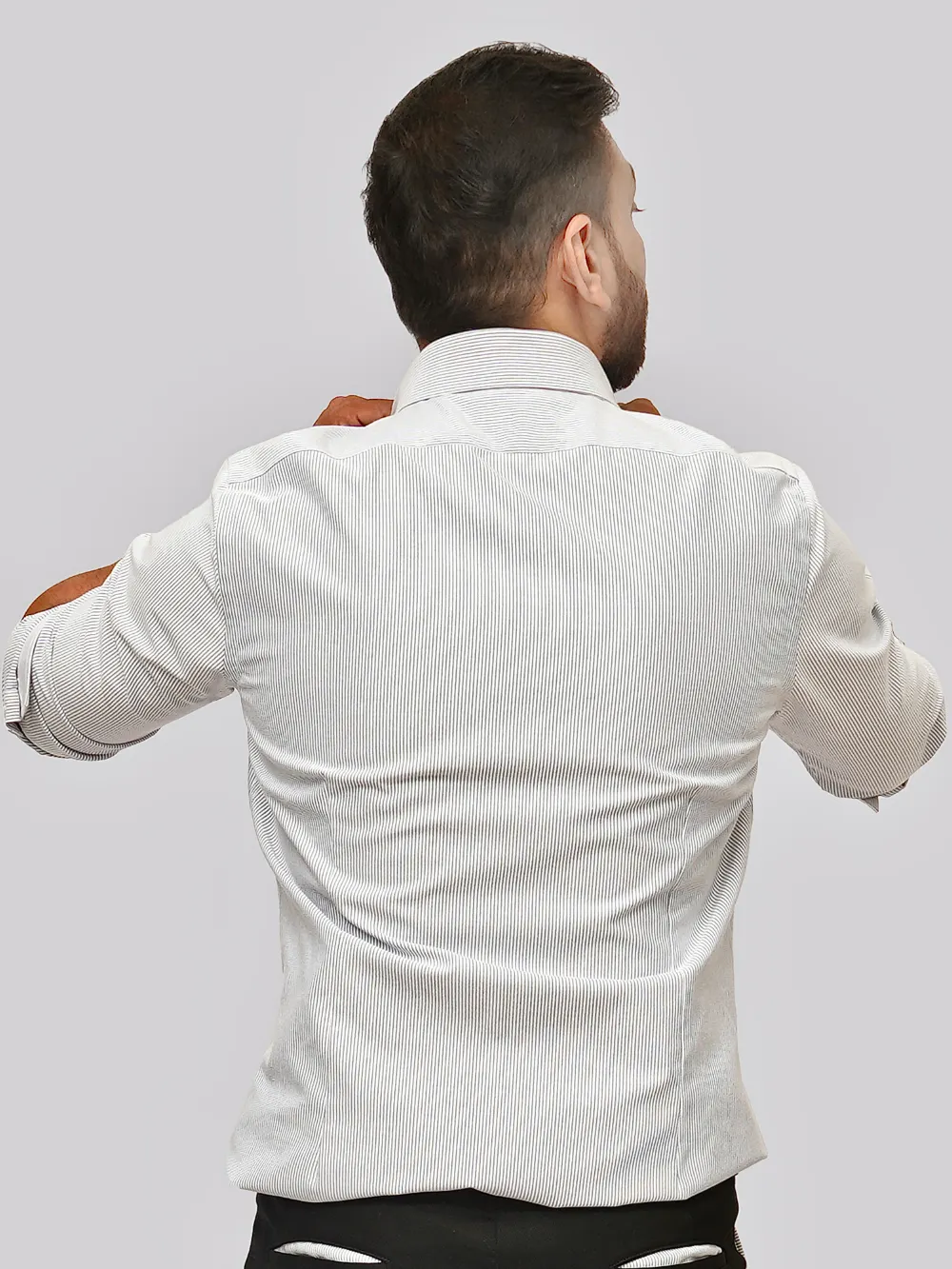 Oxford Button down Collar Shirt With Gray Pin Stripes