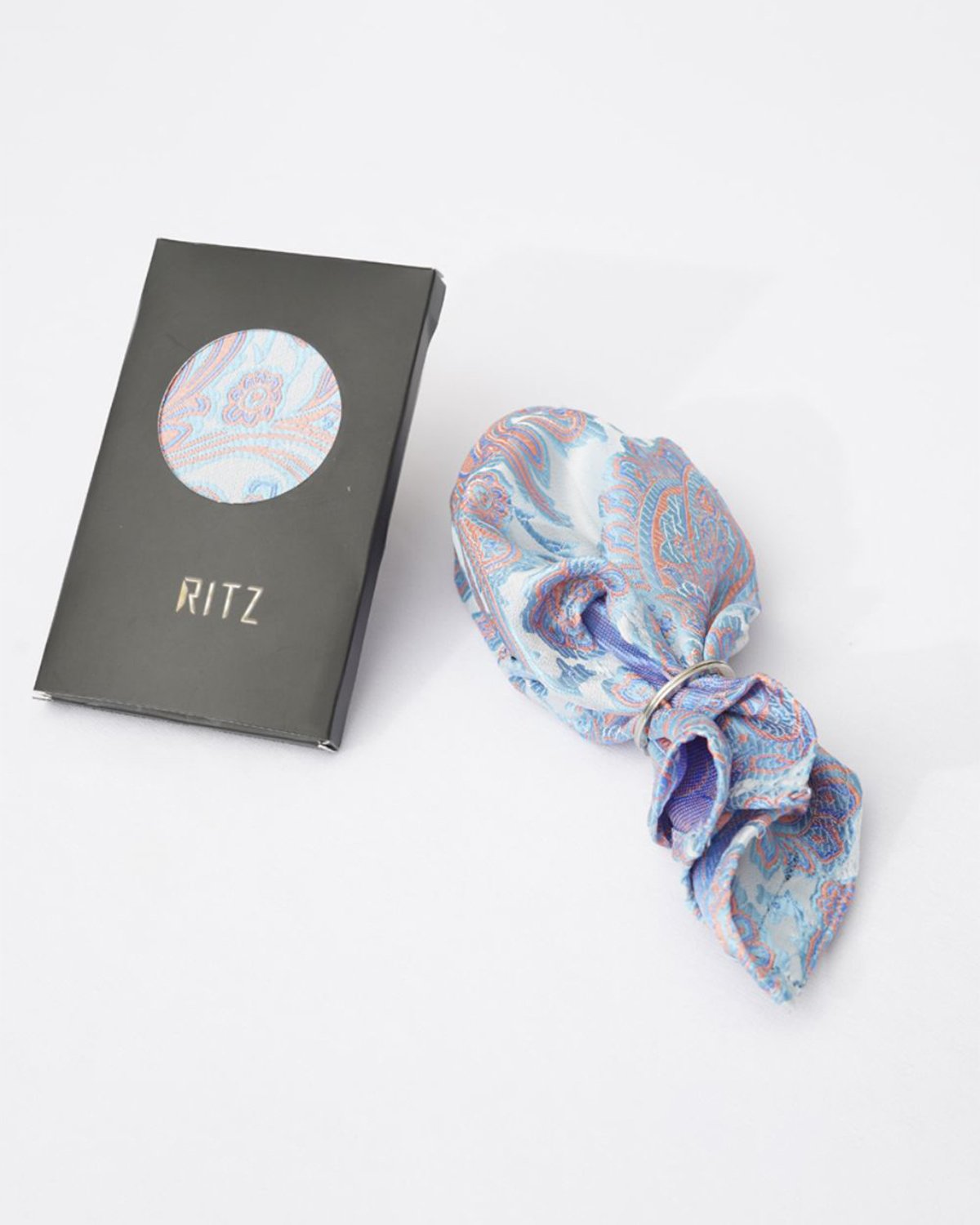 Sky and Peach Paisley Pocket Square