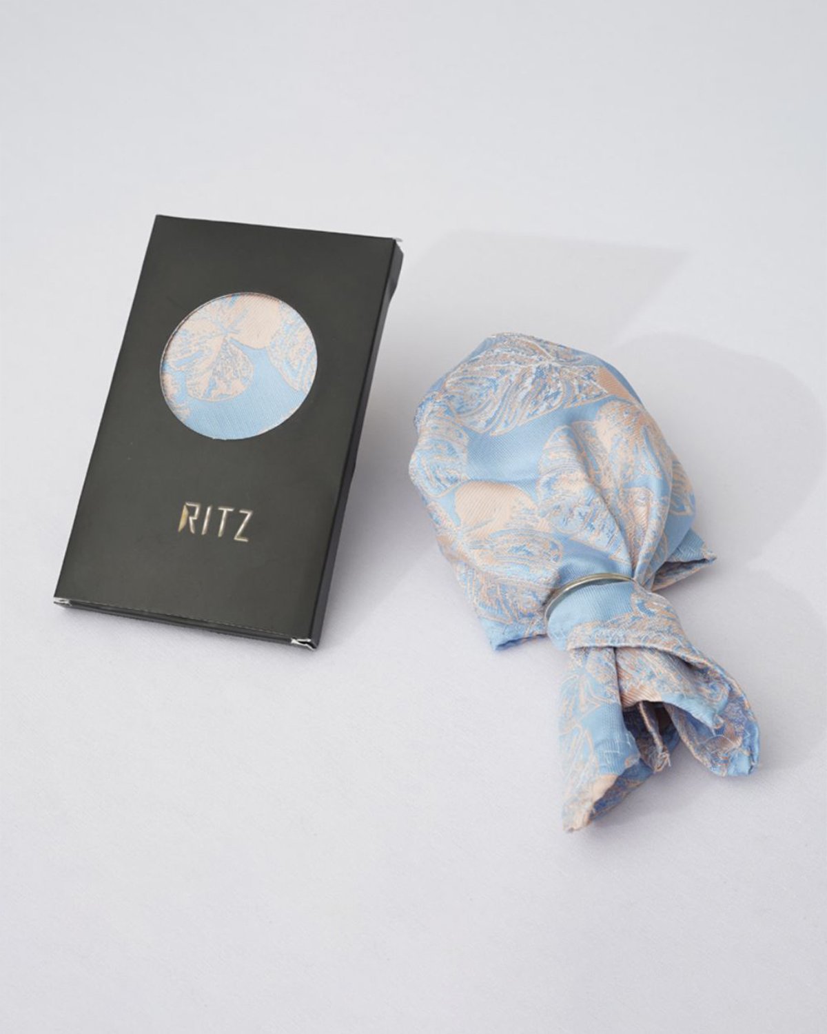 Sky base with Peach Leaf Motif Pocket Square