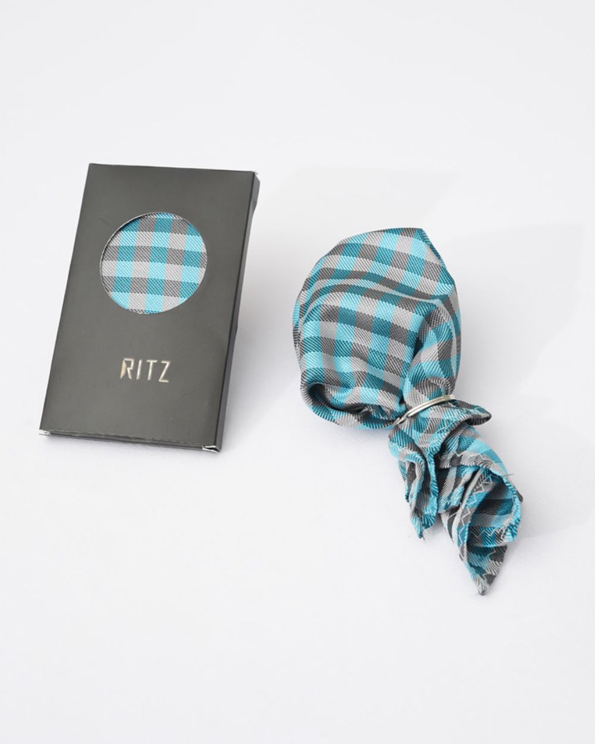 Steel, Aqua and Gray Checks Pocket Square