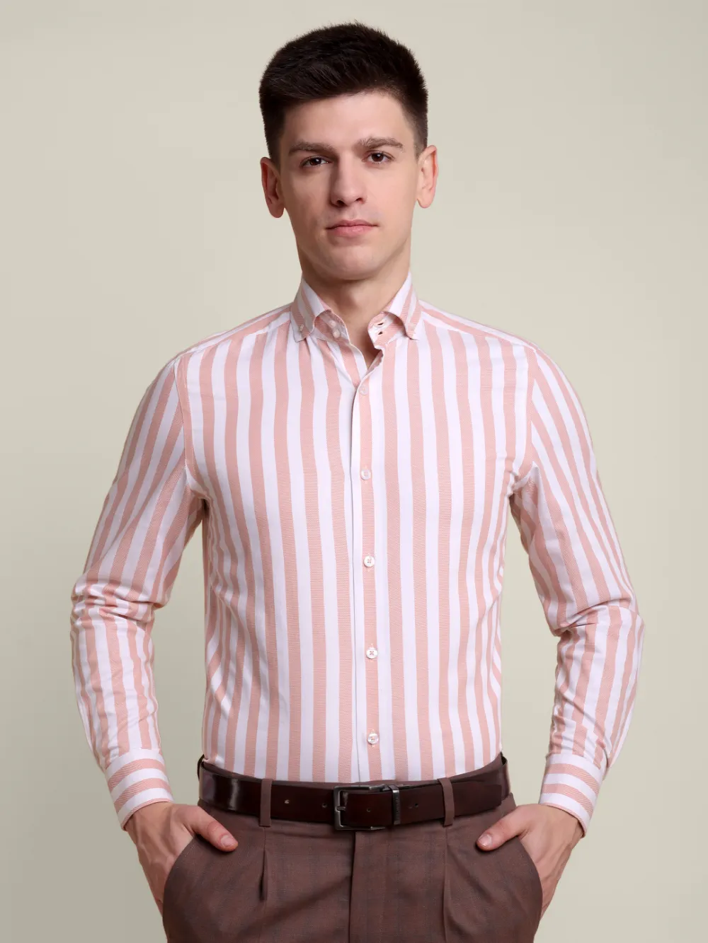 Pure cotton Burgundy and White Striped Shirt and Maroon Trousers Designer Pair