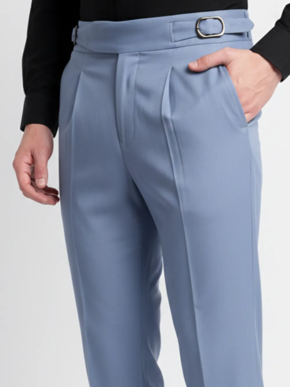 Powder Blue Shade Plain Trousers - Twill Weave