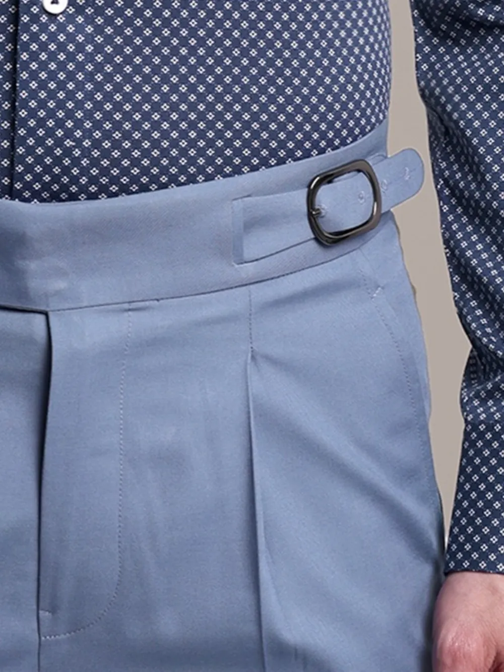 Powder Blue Shade Plain Trousers - Twill Weave