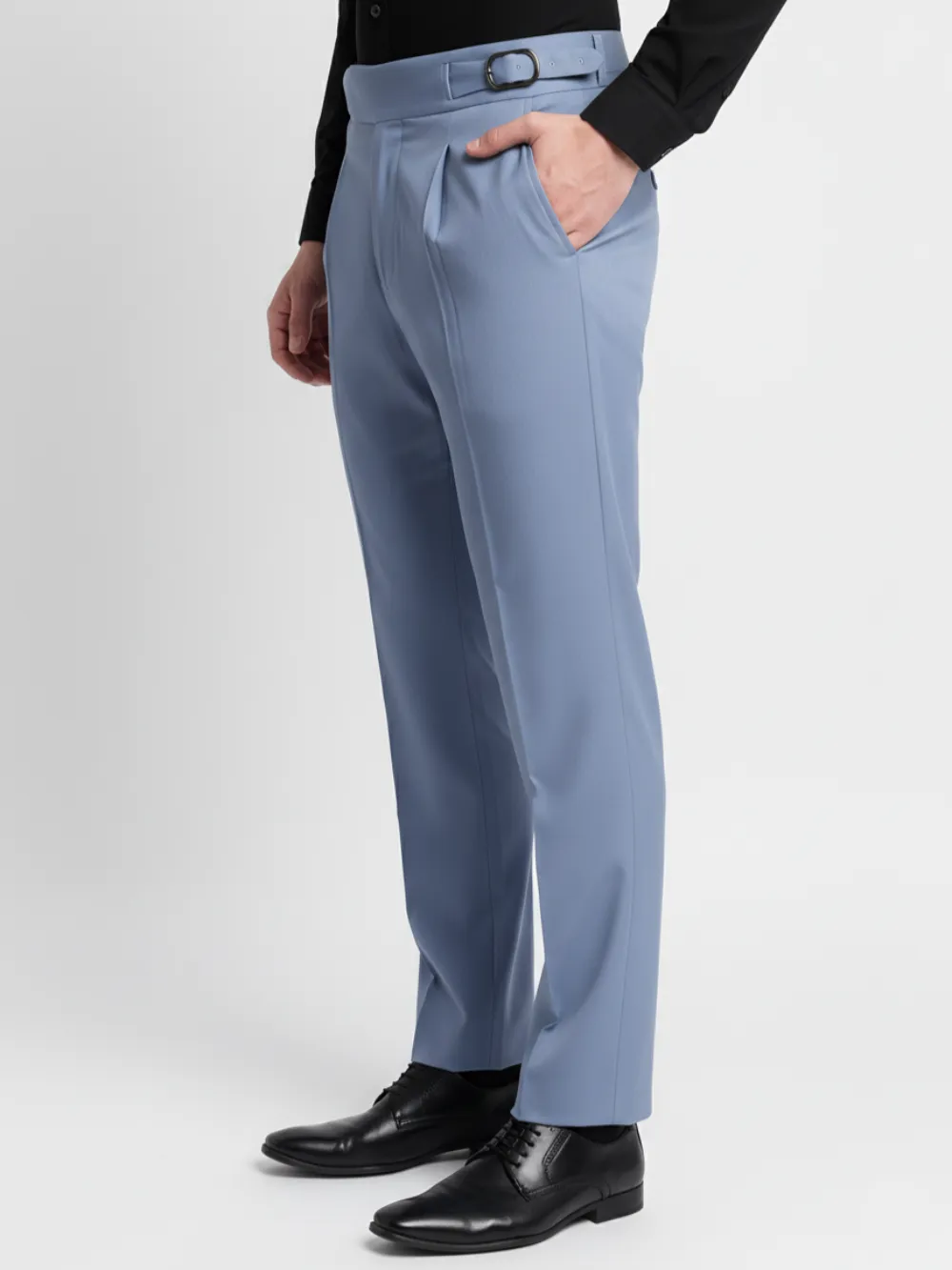 Powder Blue Shade Plain Trousers - Twill Weave
