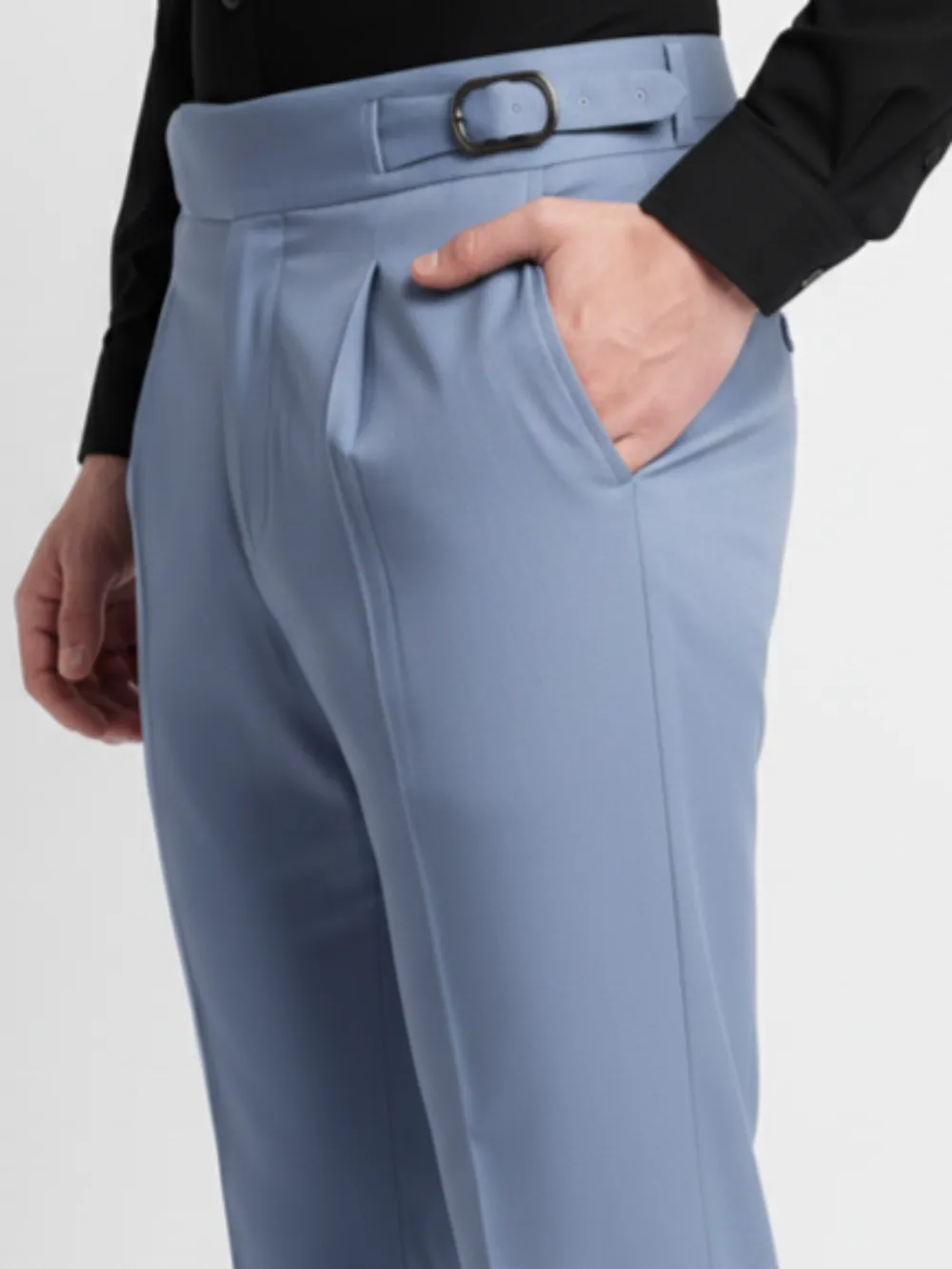 Powder Blue Shade Plain Trousers - Twill Weave