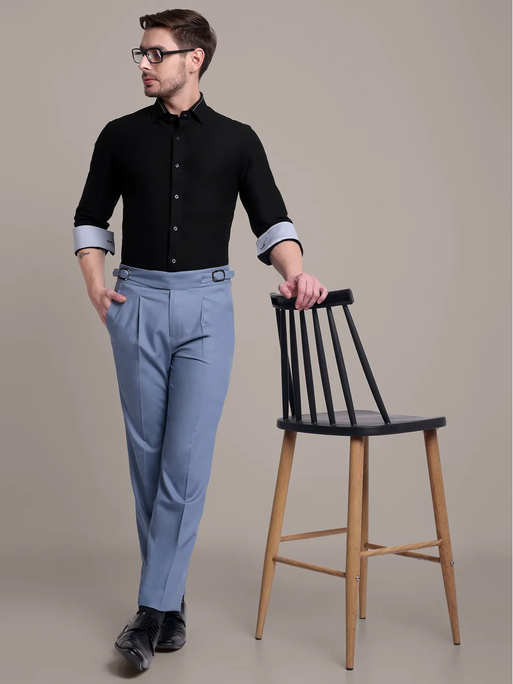 Powder Blue Shade Plain Trousers - Twill Weave