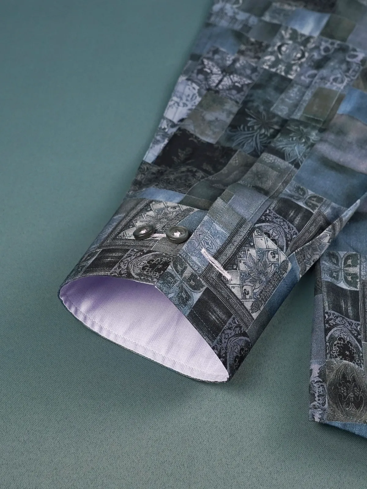 Pure Cotton Abstract Patches Shirt with Contrast Purple