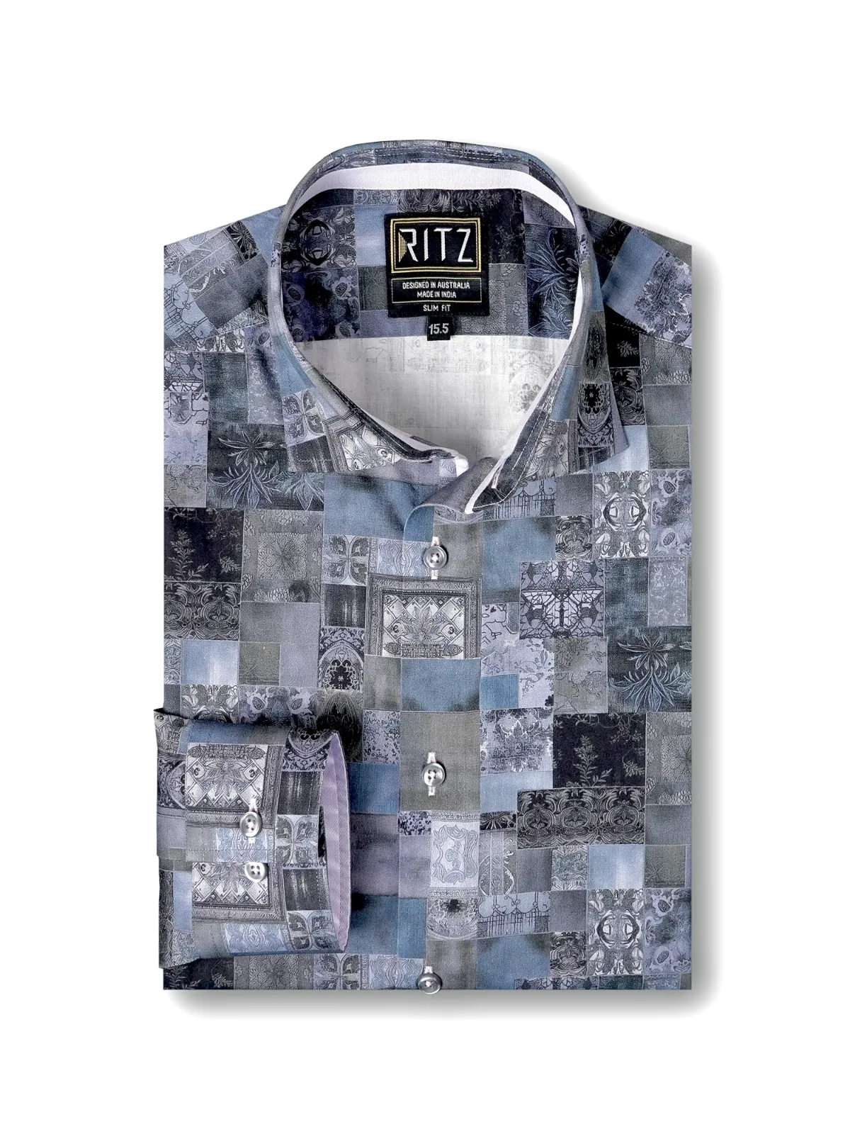 Pure Cotton Abstract Patches Shirt with Contrast Purple
