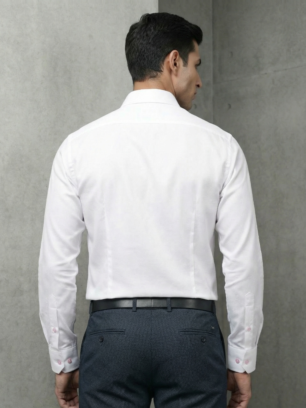 Pure Cotton White Tuxedo Shirt - Basket Weave