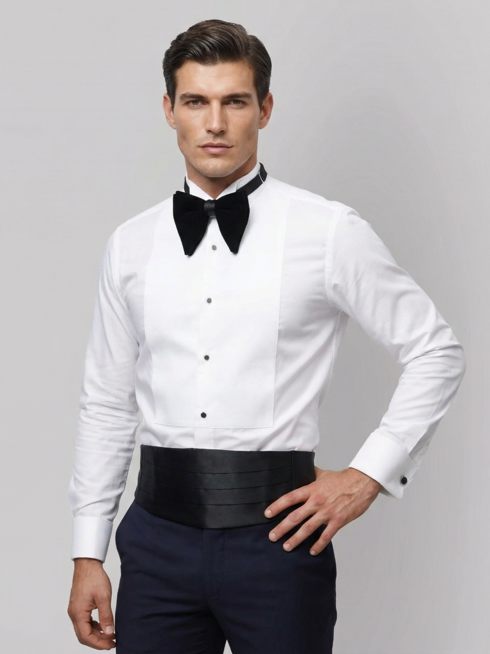 Pure Cotton White Tuxedo Shirt - Basket Weave
