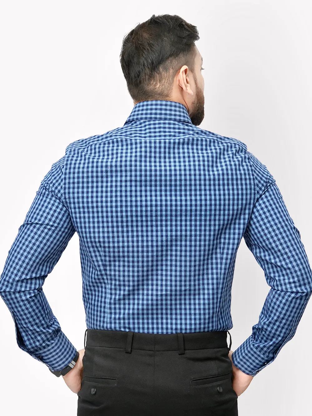 100% Cotton, 'Blue in the Ocean' Checked Designer Shirt