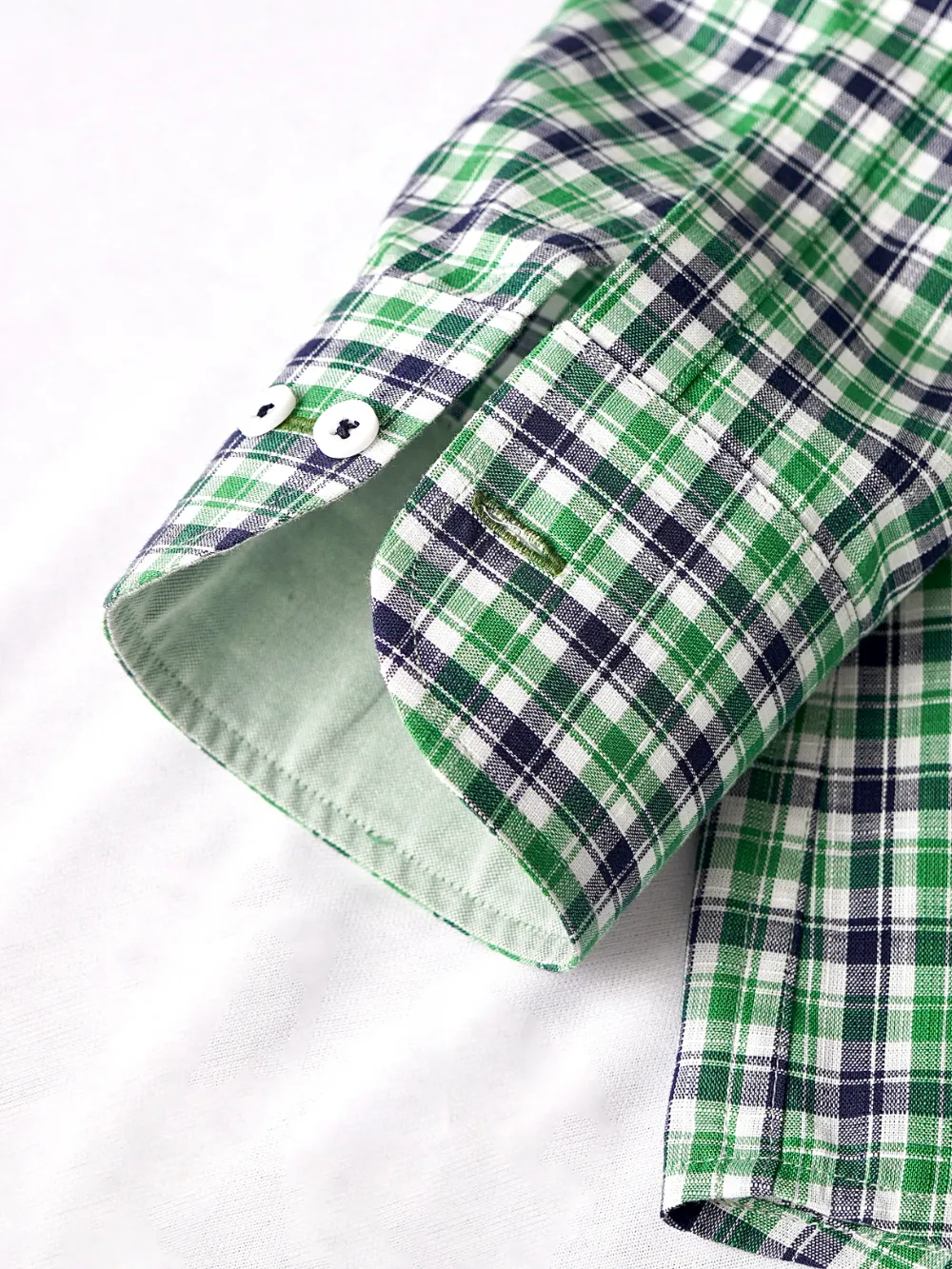 Pure Cotton Olive Grid Shirt With Contrast Detailing