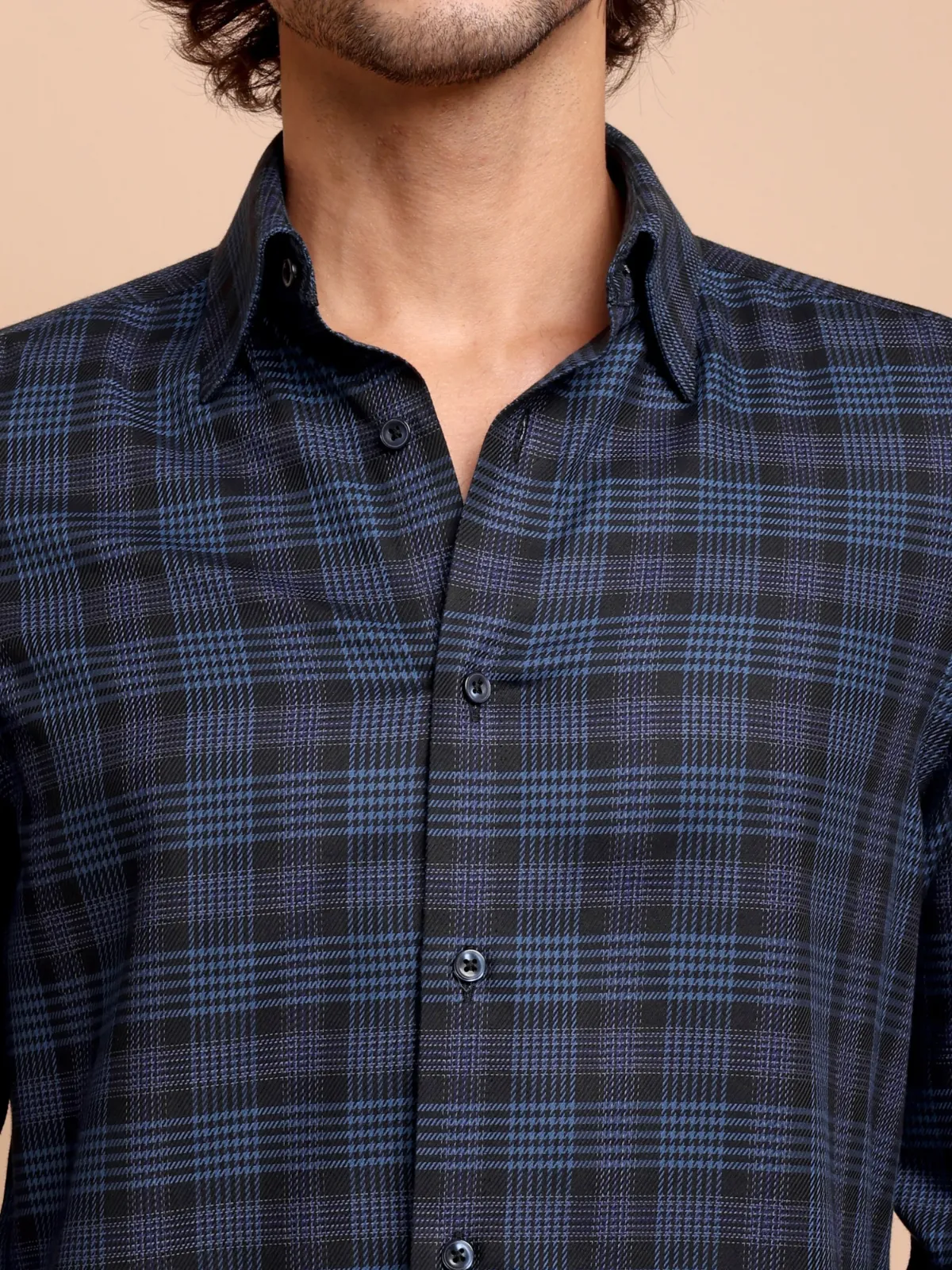 Pure Cotton Non Iron Hound's Tooth Grid Shirt - Twill weave