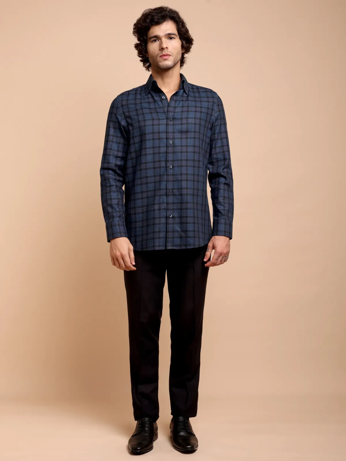 Pure Cotton Non Iron Hound's Tooth Grid Shirt - Twill weave