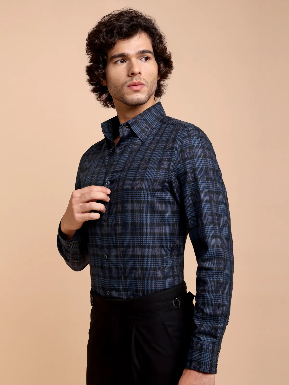 Pure Cotton Non Iron Hound's Tooth Grid Shirt - Twill weave