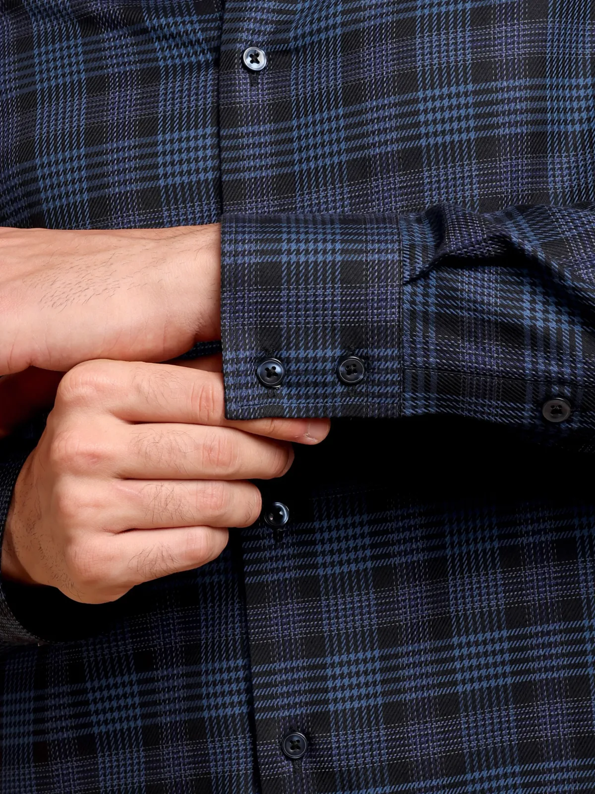 Pure Cotton Non Iron Hound's Tooth Grid Shirt - Twill weave