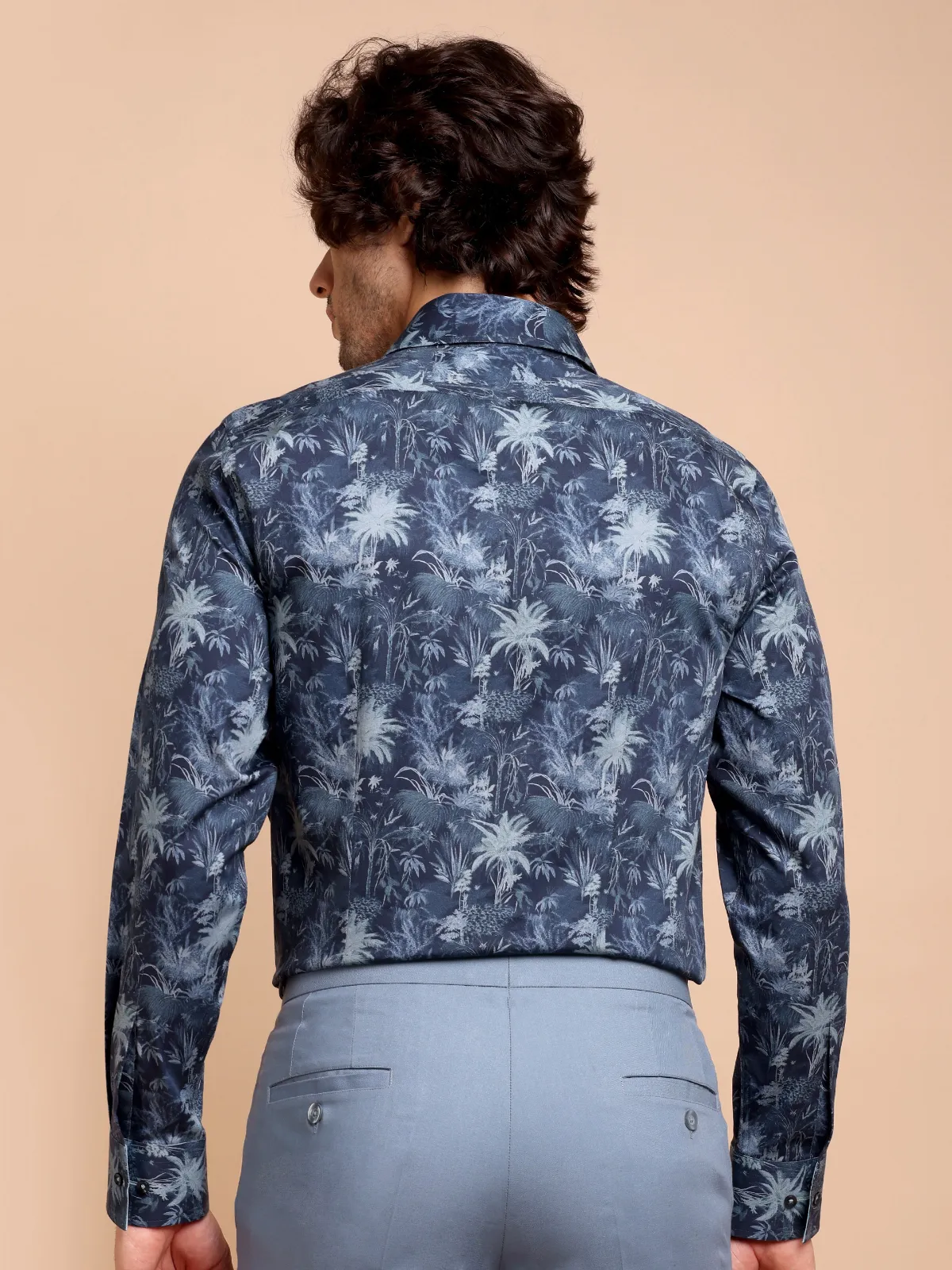 Pure Cotton Night Forest Print Indigo and Sky Shirt